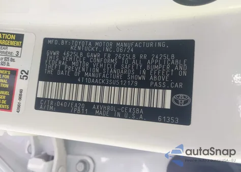 2025 Toyota Camry Se from USA, damaged, VIN 4T1DAACK3SU512179